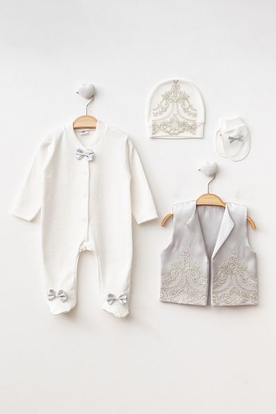 Ponpon Baby Vest and Romper Set for Baby Boy - Luxury Mevlüt Gift