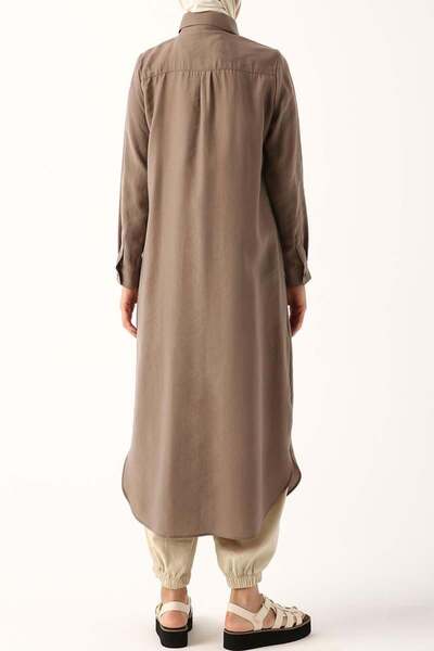 ALLDAY Mink-Hidden Placket Long Shirt Tunic
