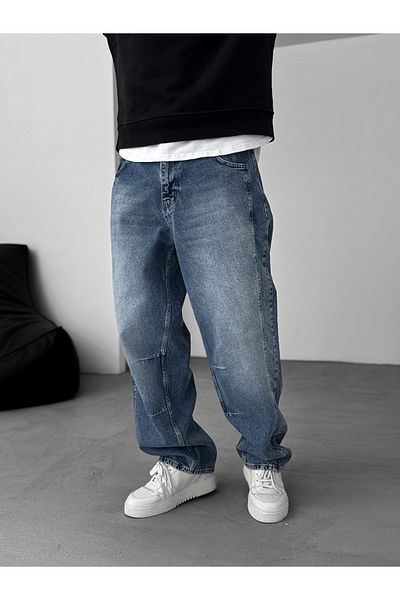 BYBASICMAN Blue Stitching Detailed Baggy Trousers Ke-715/693