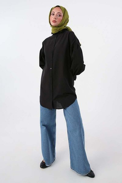 ALLDAY Black 100% Cotton Collar and Sleeves Shirts Tunic