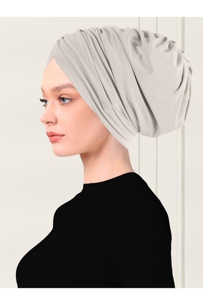 ada sanatsal Plain Gathered Practical Hijab Bonnet - Pebble