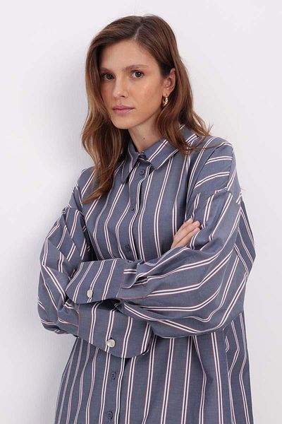 ALLDAY Navy Blue-Red 100% Cotton Striped Shirt Tunic