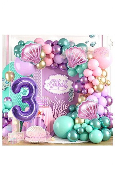 BİDOLUMUTLULUK Deniz Kızı Konsept Mor Rakamlı Doğum Günü Seti