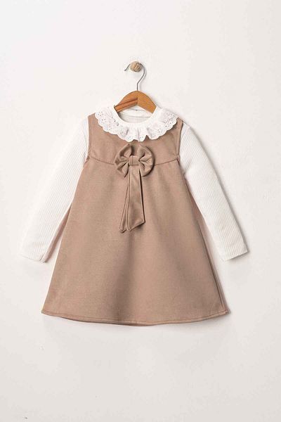 Zaziko Kids Рокля с двоен велур и панделка за момиче ELB.1001-Z