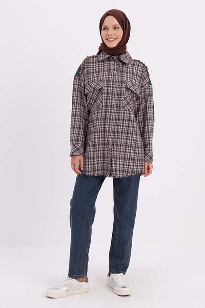 ALLDAY Mint-Orange-Denim Garnished Tweed Shirt Tunic