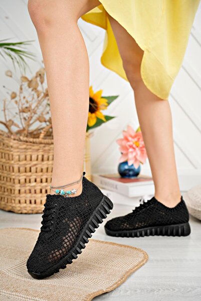 Aymood Black Sneakers - Mesh Patterned, C Model Textile