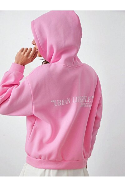 Demacia Дамски розов суитшърт с качулка и принт Urban Lifestyle