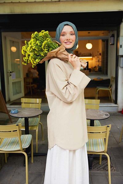 ALLDAY Beige-Button Pocket Shirt Tunic