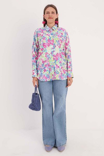 ALLDAY Ecru-Blue-Oversize Shirt