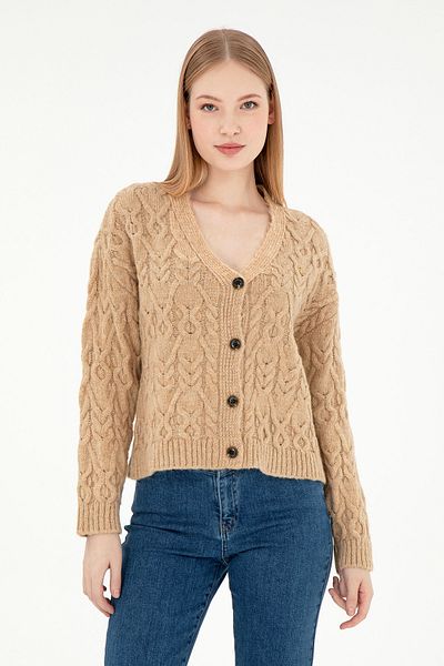 U.S. Polo Assn. Women's Sand Melange Knitwear Cardigan 50293020 -Vr123