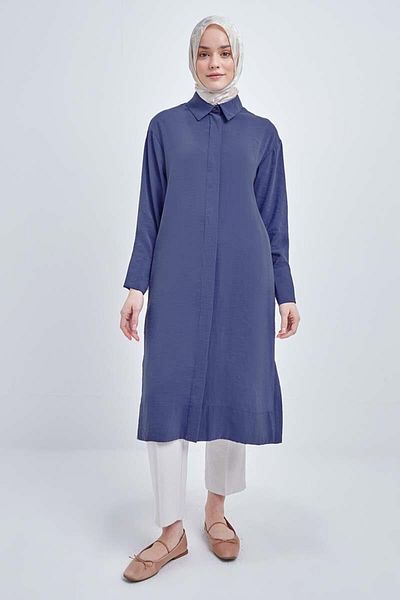 ALLDAY Indigo-Stone Button Modal Shirt Tunic