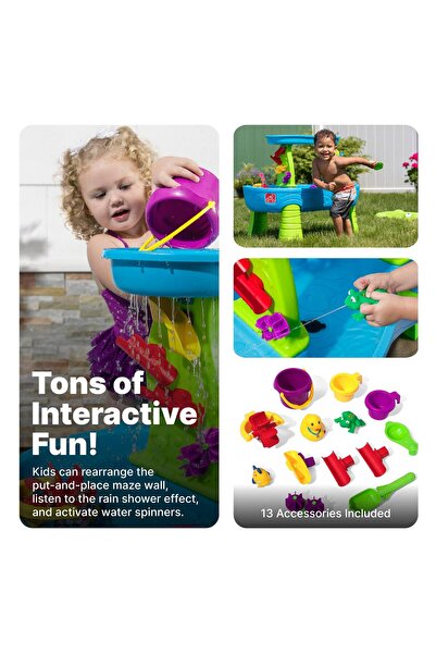 Step 2 Step2 Rain Showers Splash Pond Water Table with Umbrella, Indoor and Outdoor, Rain Shower Wall