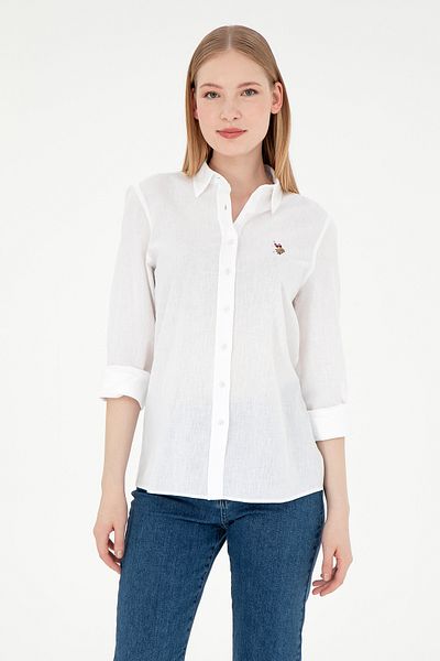 U.S. Polo Assn. Γυναικείο μακρυμάνικο βασικό πουκάμισο με λευκό λινό 50298098-vr013