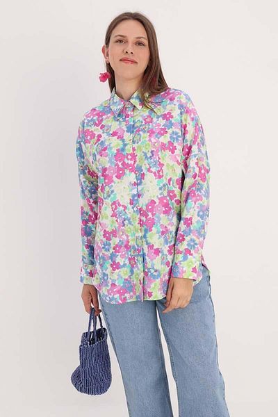 ALLDAY Ecru-Blue-Oversize Shirt