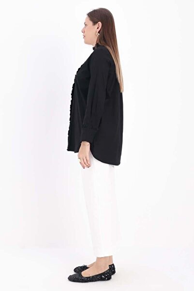 ALLDAY Black-Cotton Ruffle Shirt Tunic