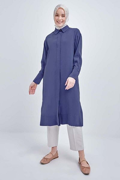 ALLDAY Indigo-Stone Button Modal Shirt Tunic