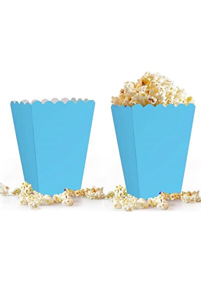 Zanzibar Mavi Mısır Kutusu 8'li Karton Cips Kutusu Düz Renkli 8 Adet Pop Corn