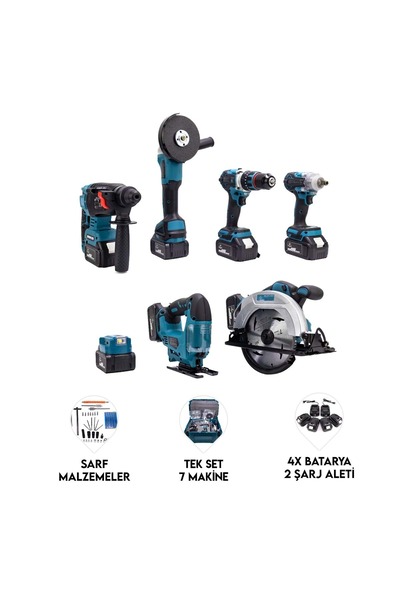 CHELİKBEİ YEDİLİ SET (POWERBANK&LED+ Ş.Hilti+Ş.spral+S.Sıkma+13mm Ç.Mandren+Ş...