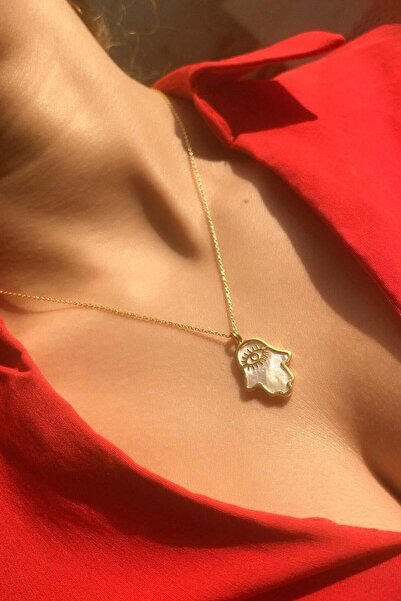 Spossy Silver Jewelry Sedef Taşlı Fatma Ana Eli Kolye