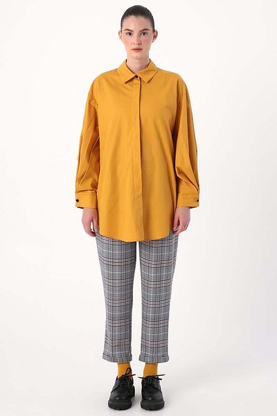 ALLDAY Mustard-Oversize Sleeve Pleat Detail Shirt Tunic