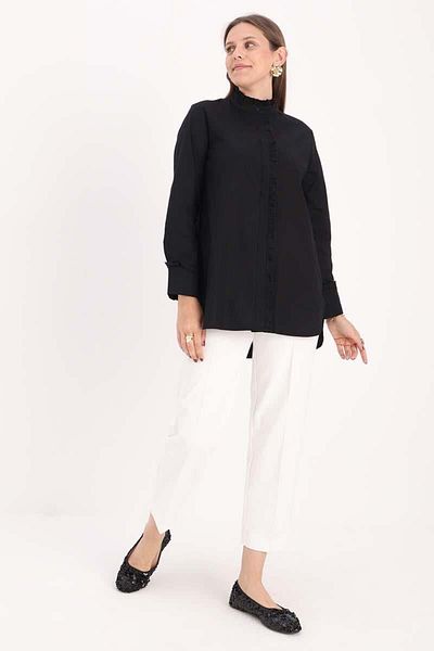 ALLDAY Black-Cotton Ruffle Shirt Tunic