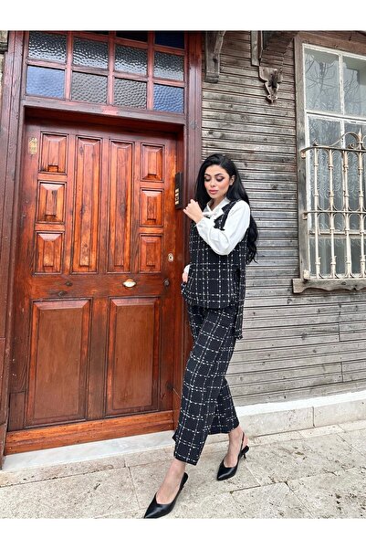 KÜÇÜĞÜM BUTİK Black Color Tweed Vest-Pants Set (Set of 2)