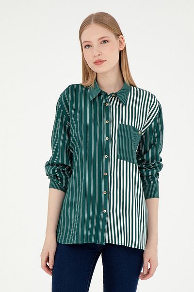 U.S. Polo Assn. Cămașă cu mânecă lungă de culoare verde închis pentru femei 50291076 -VR079