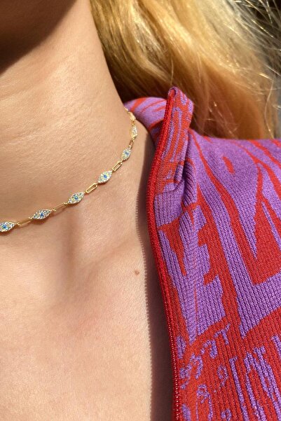 Spossy Silver Jewelry 925 Ayar Gümüş, Mavi Taşlı Göz Choker Kolye
