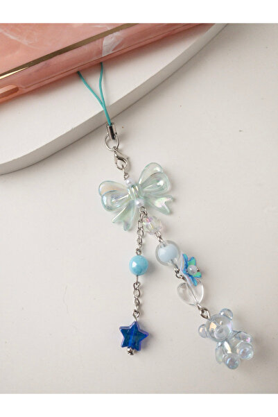 Leydia accessory Jelibon Ayıcık Fiyonk Detaylı Boncuk Telefon Charm Çanta Ve Anahtar Süsü Aksesuarı