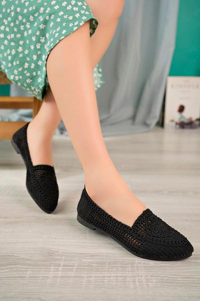 Aymood Women's Knitted Ballerina Shoes Women's Shoes Casual Shoes Black