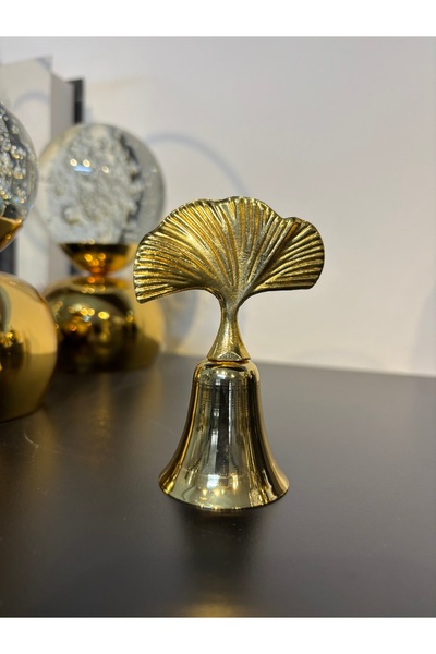 Mercan Tasarım Atölyesi Gingko Yapraklı Metal Çan Mum Söndürücü-gold(ALTIN)