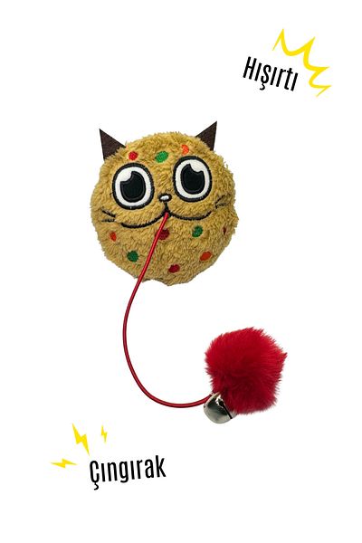 Miyav Plush Cookie Cat Toy - Cat Activity Toy with Rustle and Rattles, Sound Drawstring