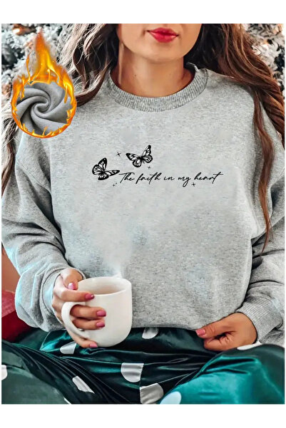 Frisson Black Letter & Butterfly Printed Sweatshirt - Long Sleeve - Xxs-7Xl