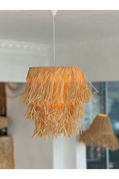 Maison Avf 3-Piece Samos Large Tassel Raffia Wicker Handmade Bohemian Design Pendant Lamp Chandelier (3 Pcs)