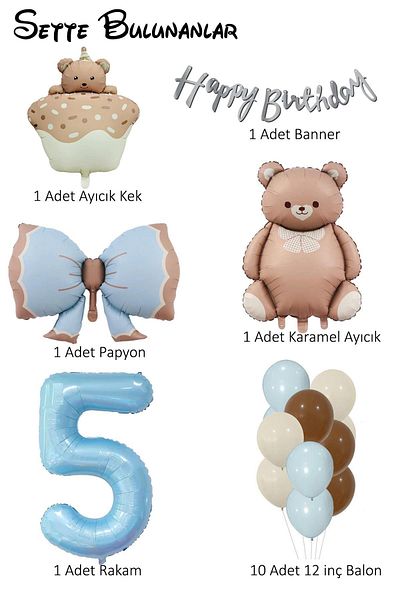 Patladı Gitti Retro 5 Year Old Teddy Bear Themed Baby Boy Concept Birthday Set