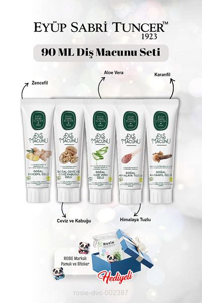 Eyüp Sabri Tuncer Ginger, Clove, Himalayan, Aloe Vera, Walnut and Peel - 90 ml Toothpaste Set and Rosie