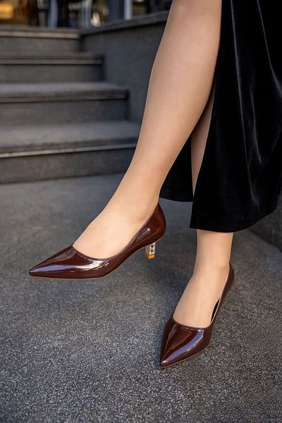 LAMİNTA Novas Bitter Brown Stone Heel Λεπτομερή γυναικεία παπούτσια με τακούνι