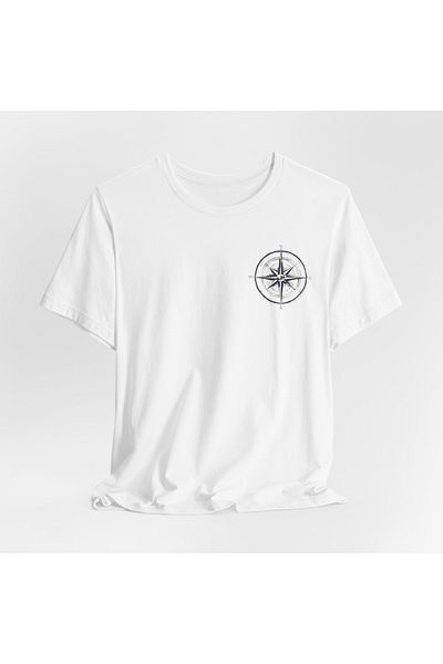 IVART Πυξίδα με στάμπα -unisex -100% βαμβακερό λαιμόκοψη κοντό μανίκι κανονικό λευκό μπλουζάκι