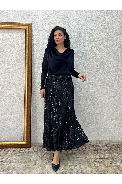 KÜÇÜĞÜM BUTİK Fusta lungă neagră cu paiete