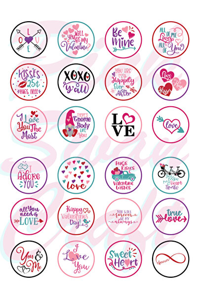 Pink Swan Craft Engleski set roze okruglih naljepnica za Valentinovo, bullet ...