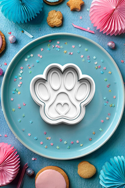 Deep Sweet Heart Dog Paw Cookie Mold Cutter Dough Shaper