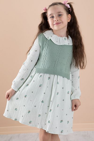 Cansın Mini Pulovere cu imprimeu floral verde Rochie pentru fete 20226