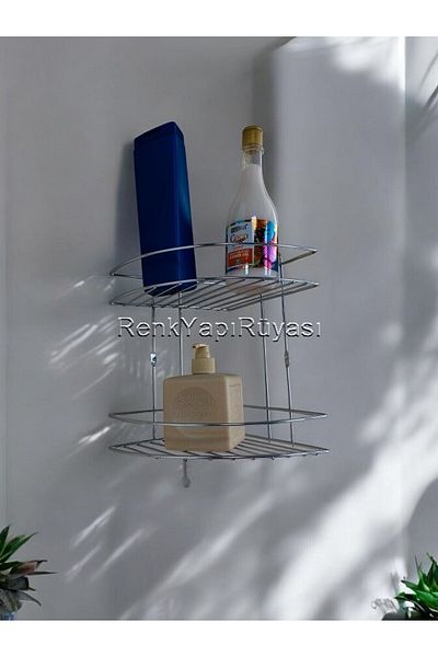 RENK YAPI RÜYASI Τρίγωνο Μεταλλικό 2 Επιπέδων Γωνιακό Ράφι Μπάνιου Σαμπουάν Θήκη Ντους Καλάθι Μεταλλικό Χρώμιο 2 Διπλή Γωνία