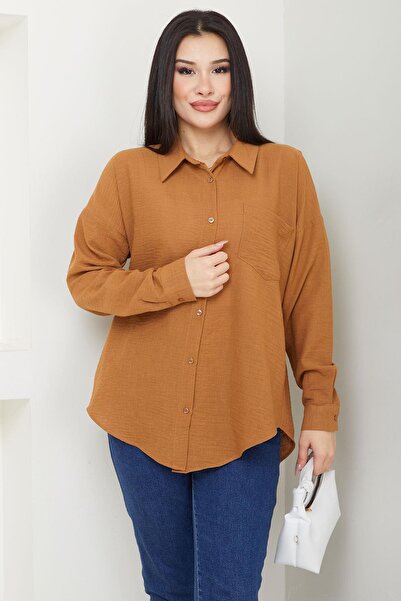 SENSTIL Υπερμεγέθες λινό πουκάμισο - Με τσέπες, Ταν SS2651