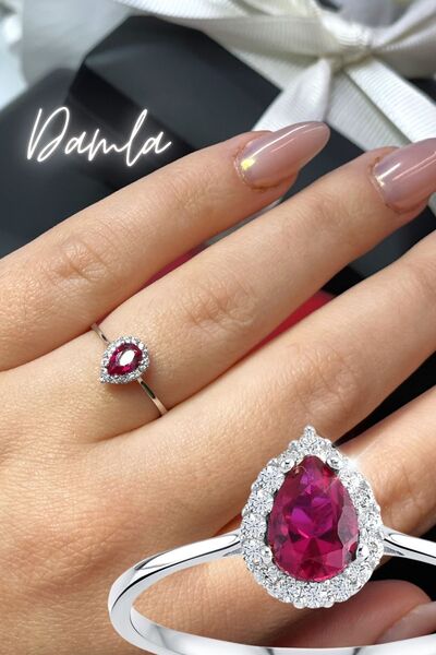 Hepimitu Damla Taşlı Altın Yüzük Yakut Renkli