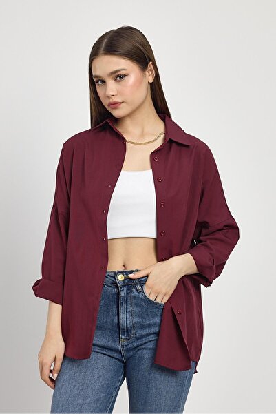 Rays Bordo Relaxed Fit Rahat Kesim Basic Gömlek - 6621a