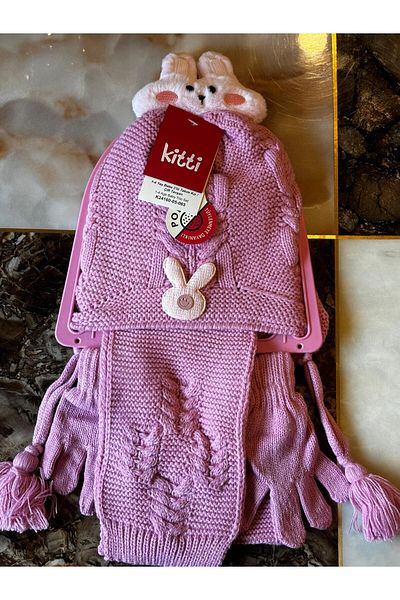Kitti 1-4 Years Old Gloves Set - Double Rabbit Girl Scarf