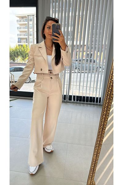 caddstore Pantaloni Palazzo de piatră cu nasturi dublu