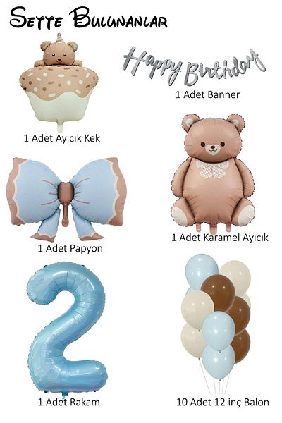 Patladı Gitti Retro 2 Year Old Teddy Bear Themed Baby Boy Concept Birthday Set