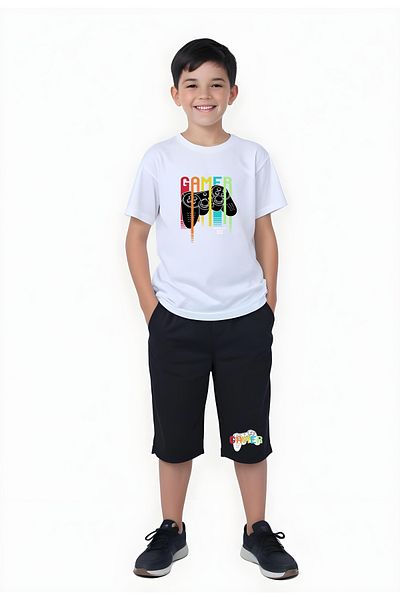 panios kids Gamer Printed Boy's Double Pocket Capri Bottom-Top Suit